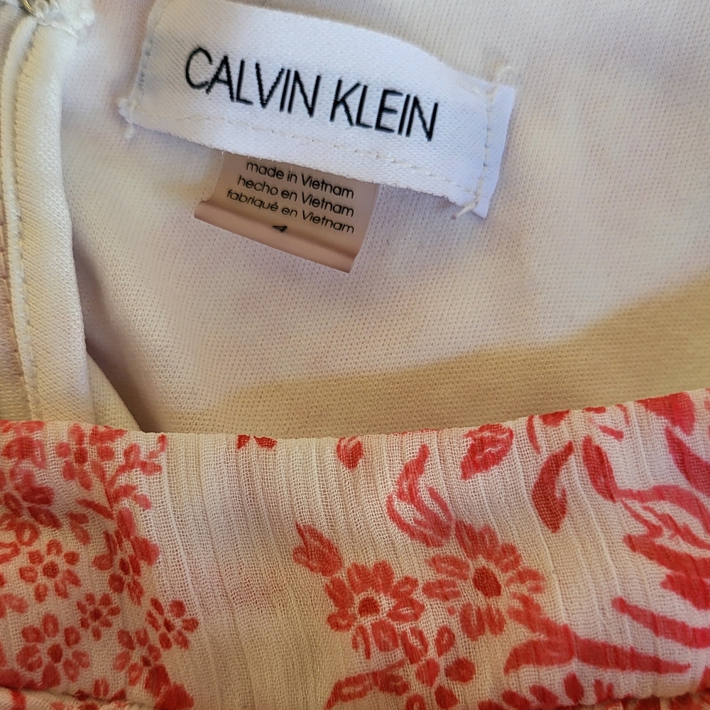 Calvin Klein Sleeveless Pink and White Tie Back Dress. Sise 4 - Picture 3 of 10